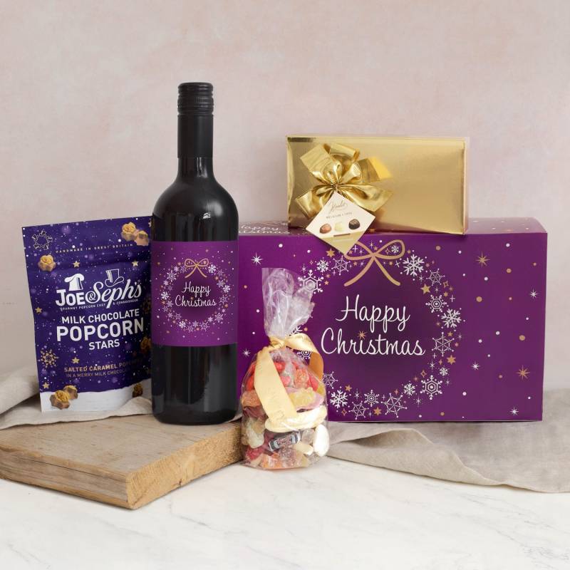 Happy Christmas Red Wine Treats Gift Box